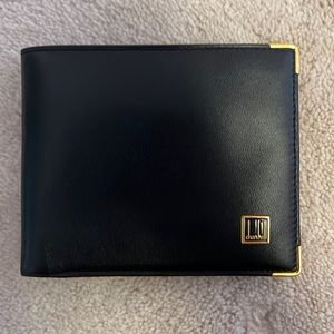 Dunhill Genuine Leather Wallet in Black with Golden Metal Corners